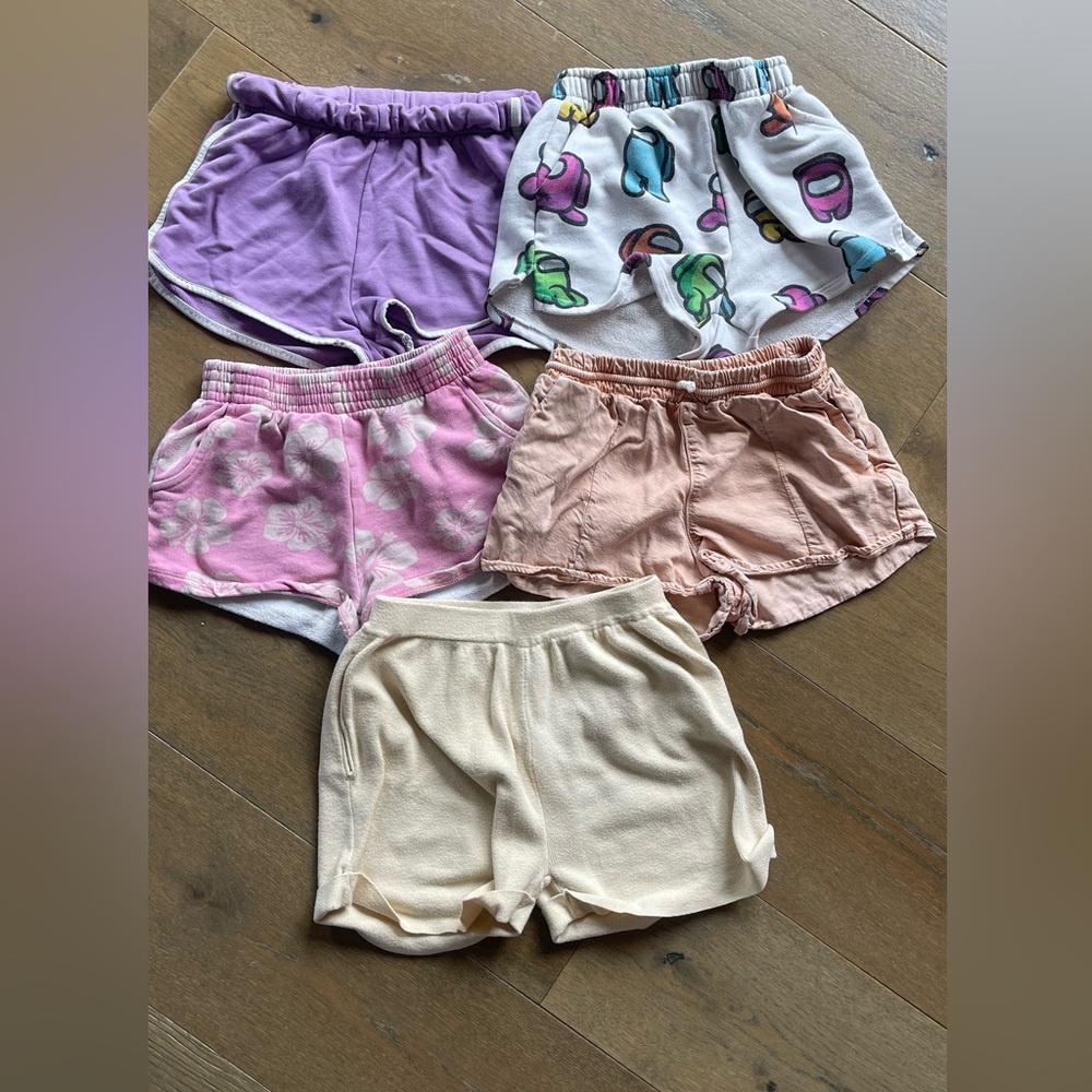 Purple and Pink Athletic Shorts with Elastic Waistband